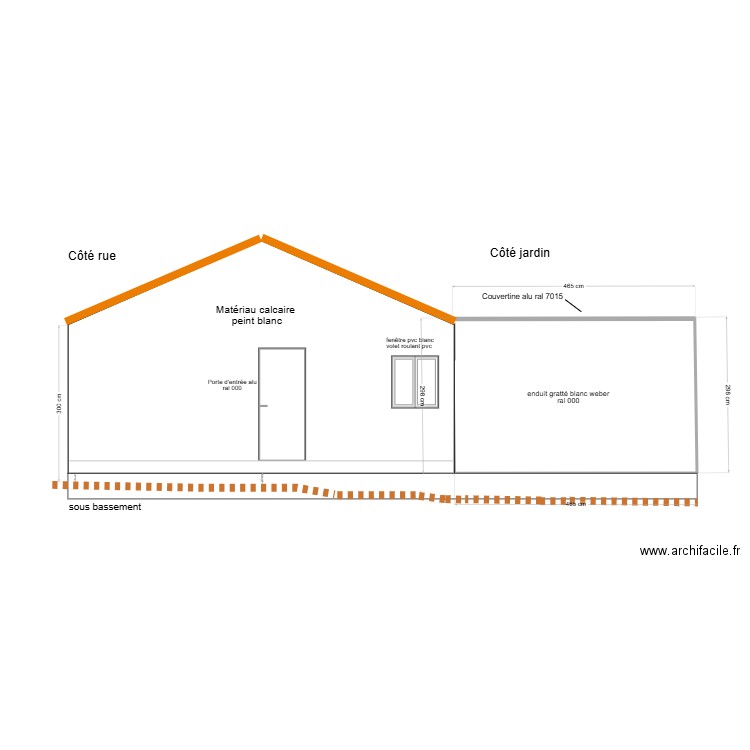 facade garage. Plan de 1 pièce et 14 m2