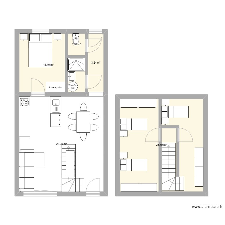 folies M1. Plan de 5 pièces et 70 m2