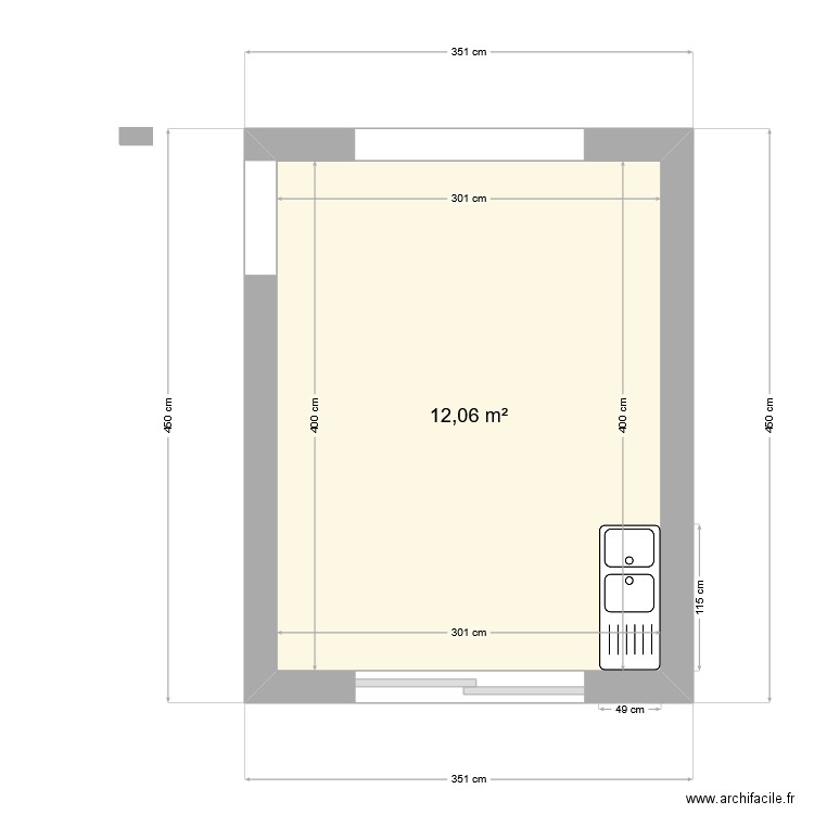 pte cuisine. Plan de 1 pièce et 12 m2