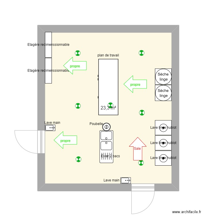 buanderie . Plan de 1 pièce et 23 m2