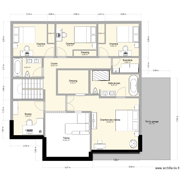 PlanChrisV2. Plan de 15 pièces et 124 m2