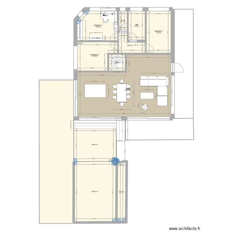 Maison+ terrasses. Plan de 0 pièce et 0 m2