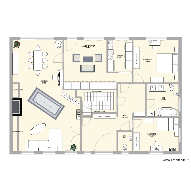 RDC ELISABETH. Plan de 9 pièces et 147 m2