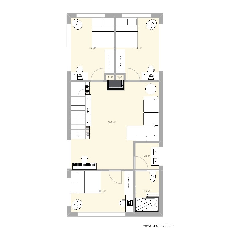 Maison - Outaouais 2e étage. Plan de 8 pièces et 67 m2