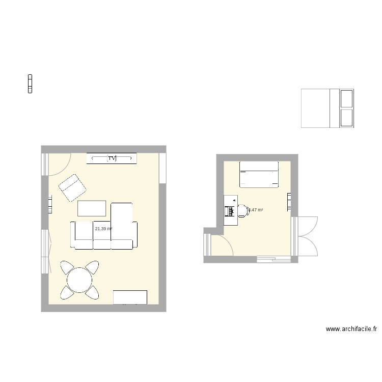 Salon et chambre. Plan de 0 pièce et 0 m2