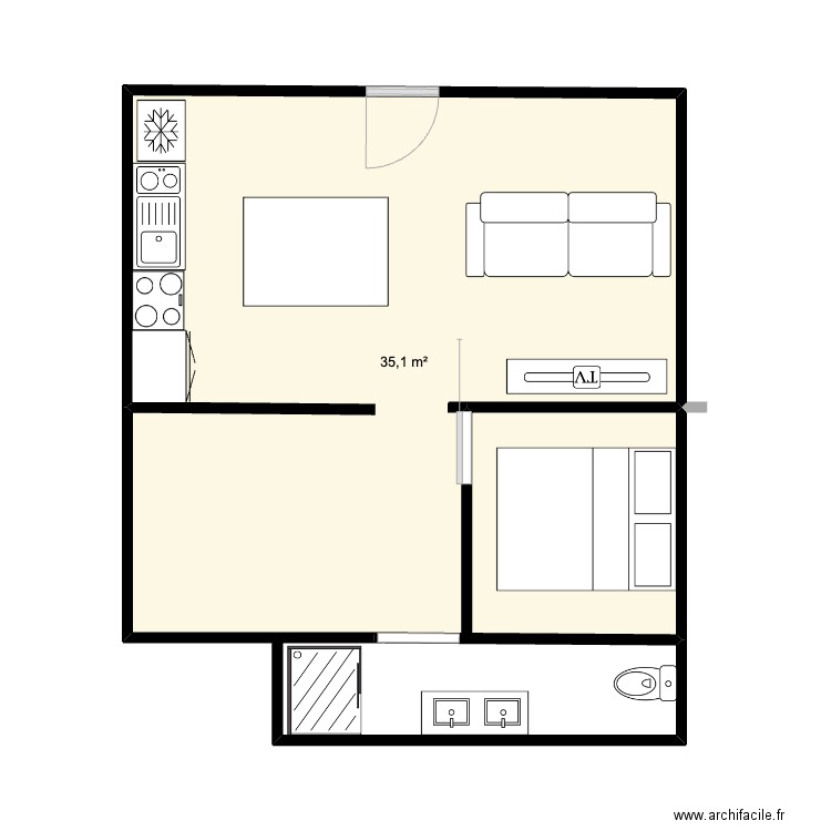 chalet. Plan de 1 pièce et 35 m2