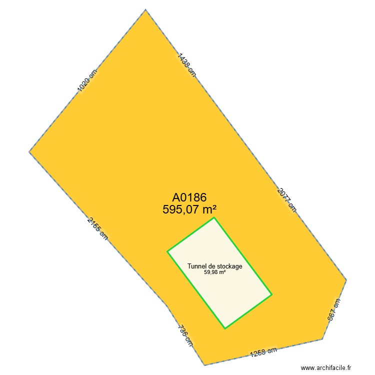 tunnel. Plan de 1 pièce et 60 m2