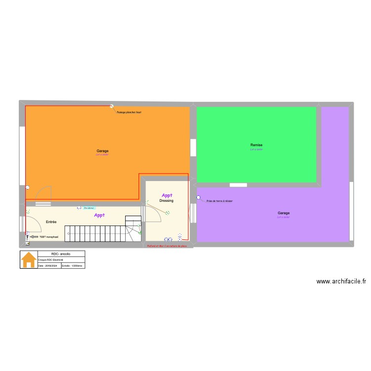 RDC- ancolio . Plan de 5 pièces et 107 m2