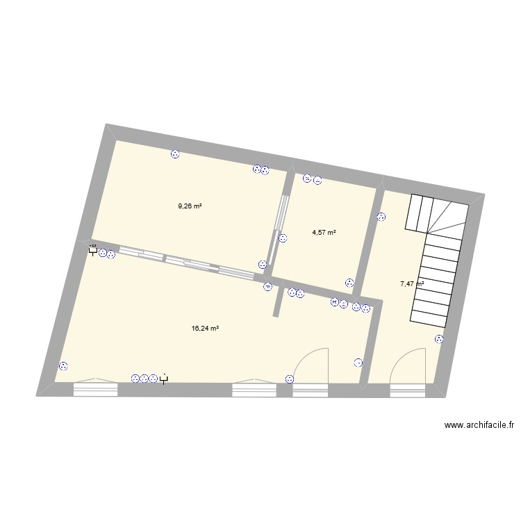 Mirebeau RDC. Plan de 4 pièces et 36 m2