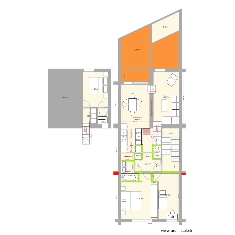 BAUCQ 77 1e étage V2. Plan de 16 pièces et 119 m2