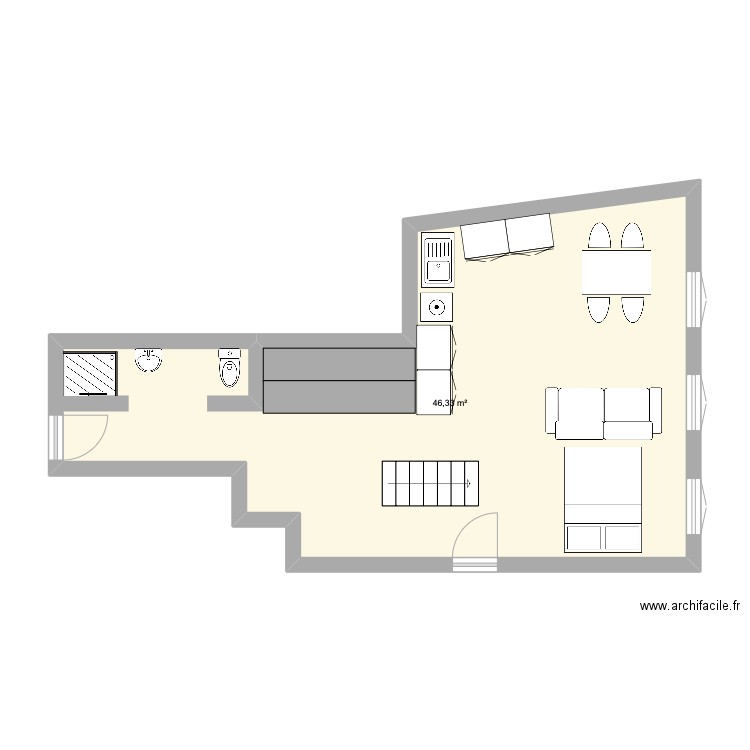 studio Béranger. Plan de 1 pièce et 46 m2