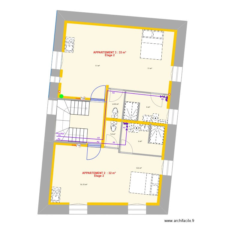 THUONG R+2 - Alimentation eau. Plan de 2 pièces et 83 m2