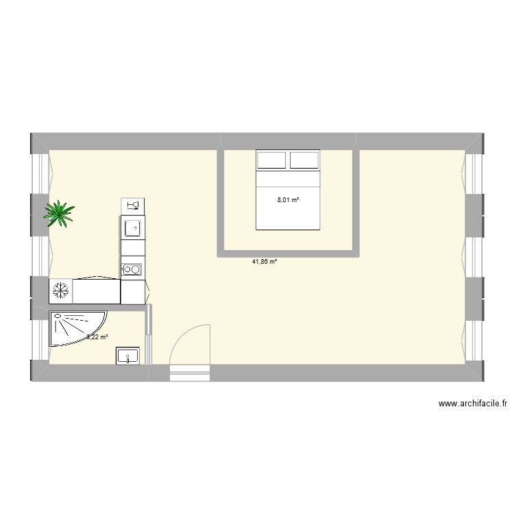 T2 Alfredo. Plan de 3 pièces et 53 m2