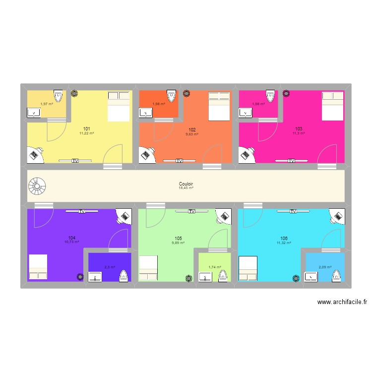 Plan Hotel R+1. Plan de 0 pièce et 0 m2