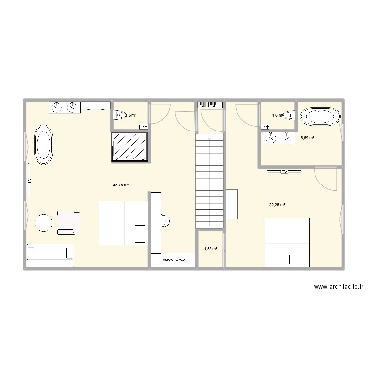 Maison Haut. Plan de 6 pièces et 82 m2