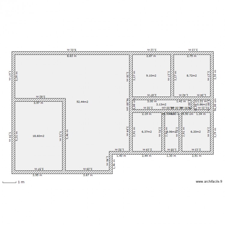 maison rectangulaire. Plan de 0 pièce et 0 m2