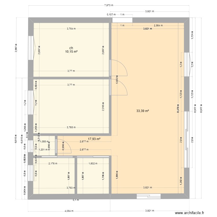 plan jean . Plan de 3 pièces et 61 m2