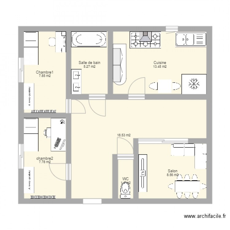 appartement 3 pièces. Plan de 0 pièce et 0 m2