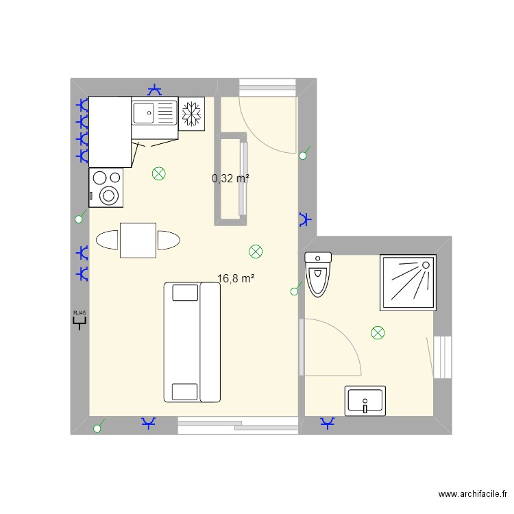 maison. Plan de 2 pièces et 17 m2