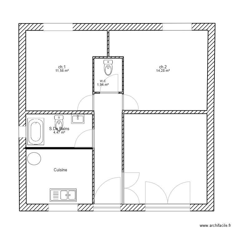 un plan . Plan de 5 pièces et 61 m2