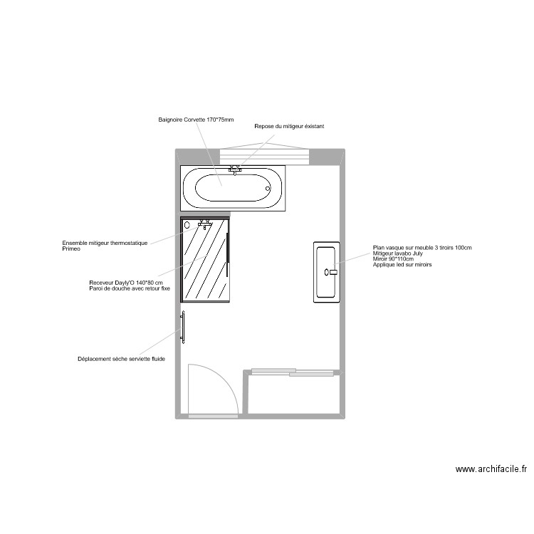 SDB CHERRIER Projet. Plan de 1 pièce et 10 m2