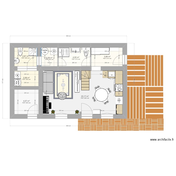 RDC maisonette 3. Plan de 7 pièces et 43 m2