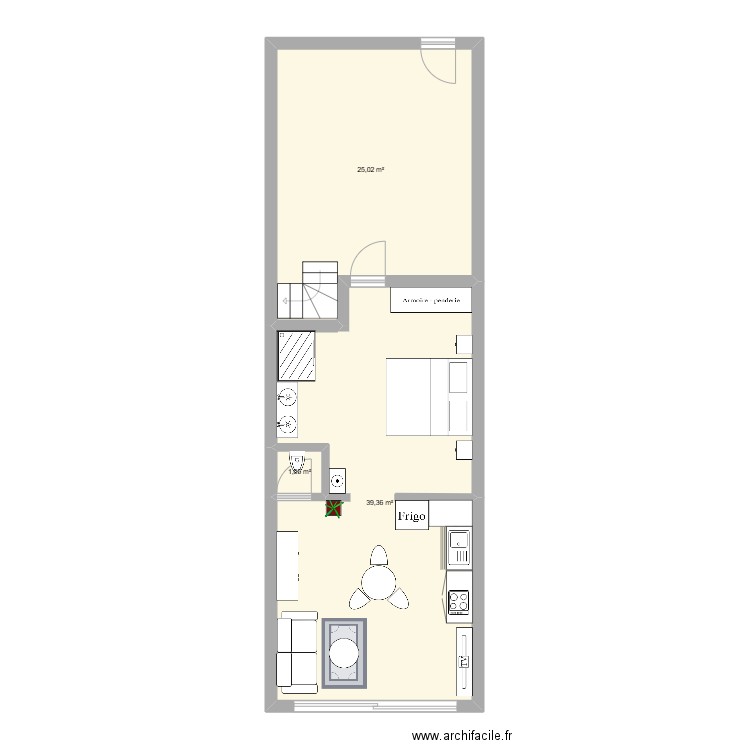 studio. Plan de 3 pièces et 65 m2