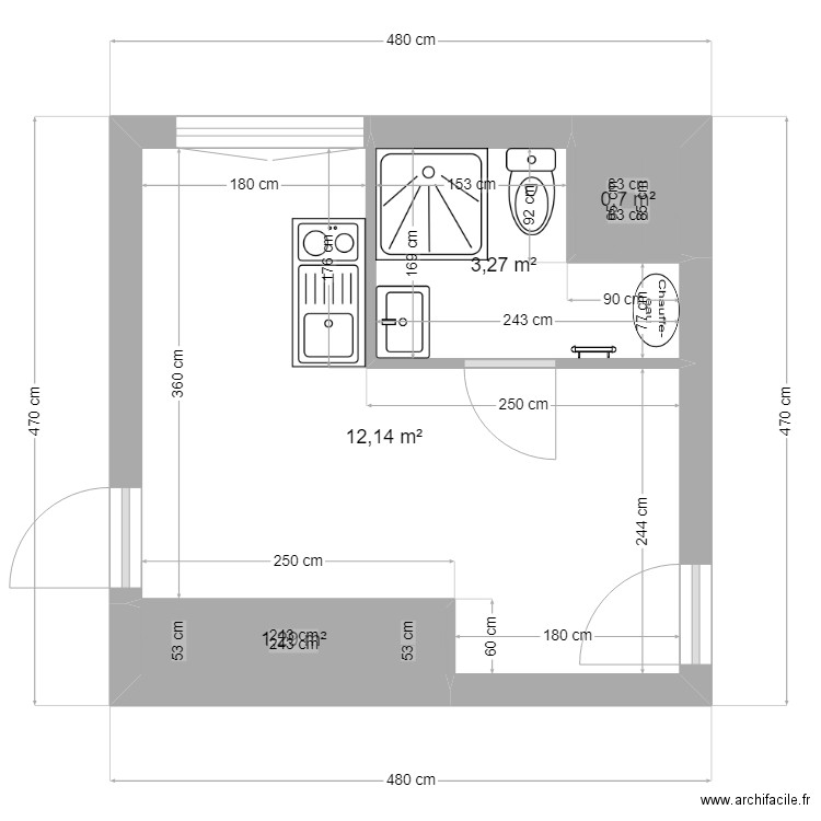 sdb vaux sur b. Plan de 4 pièces et 17 m2