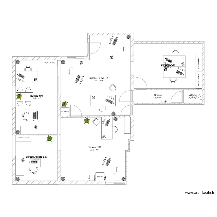 Bureaux groupe v1.2. Plan de 7 pièces et 94 m2