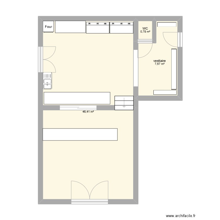 plan laboratoire ma poche a douillle. Plan de 3 pièces et 55 m2