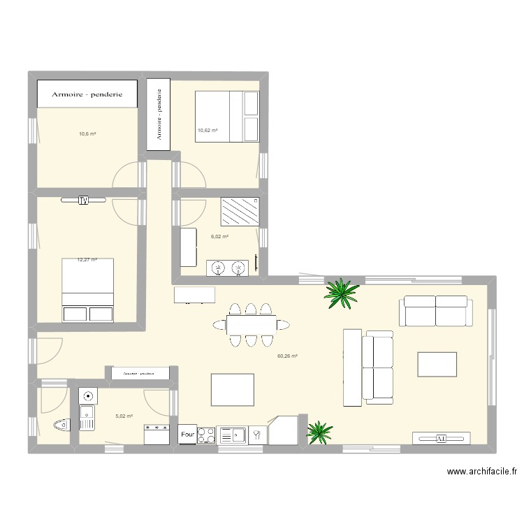 Maison. Plan de 6 pièces et 105 m2