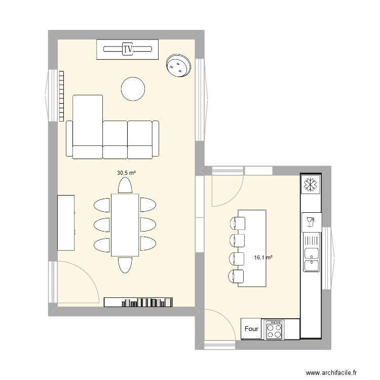 VIV_Salon_v1. Plan de 2 pièces et 47 m2