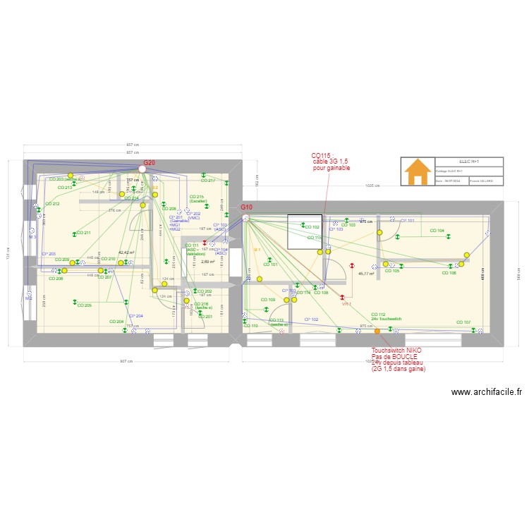 R+1 ELEC. Plan de 3 pièces et 91 m2