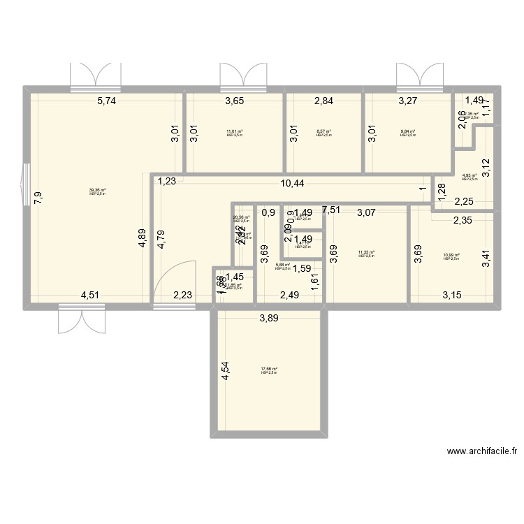 Papillon. Plan de 15 pièces et 149 m2