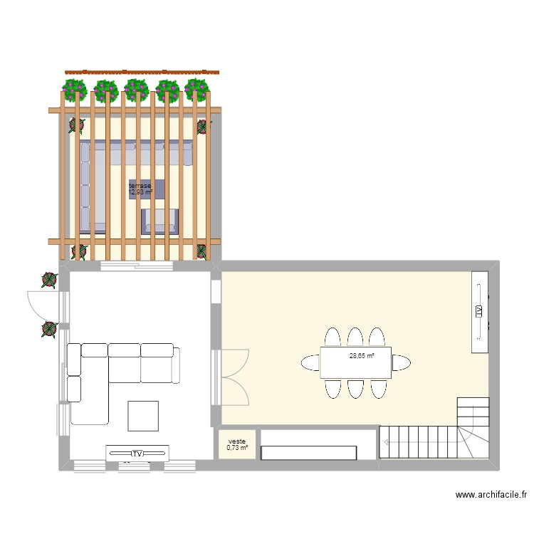 salon cuisine. Plan de 0 pièce et 0 m2