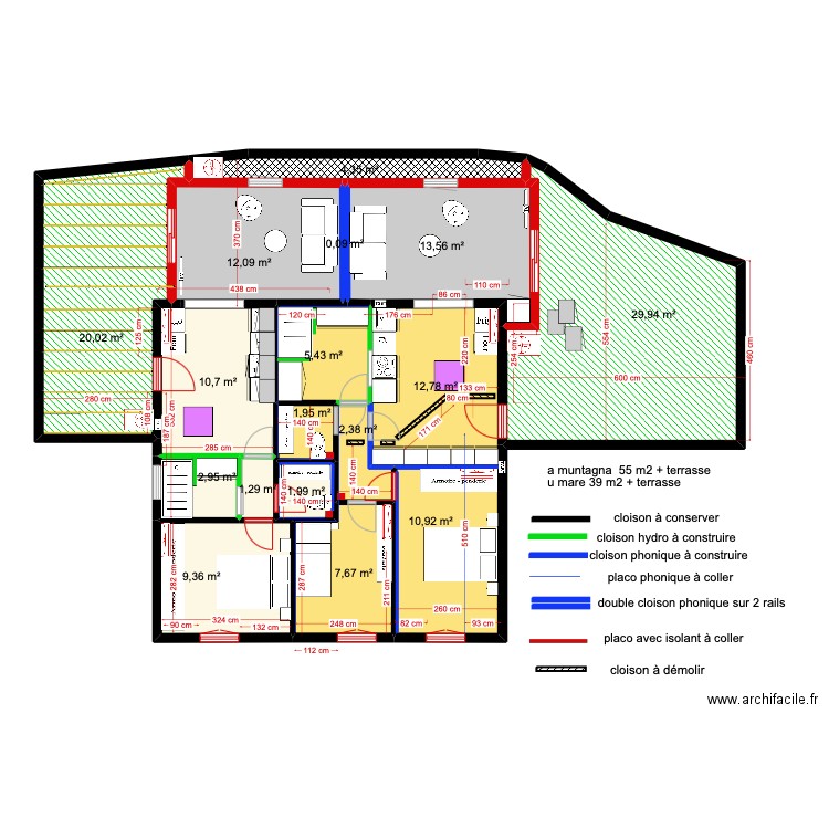 1er étage gîtes version 5. Plan de 17 pièces et 147 m2