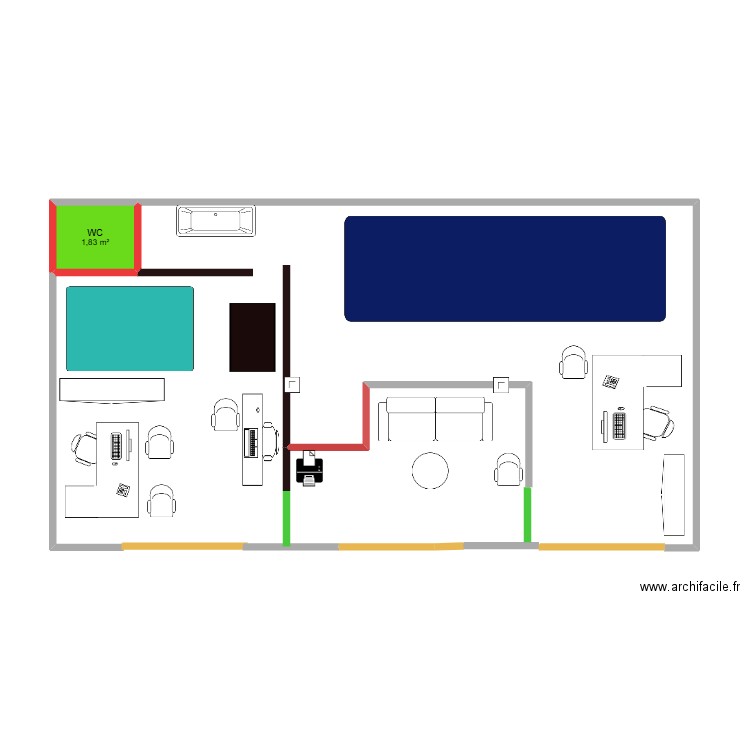 PL EXP1. Plan de 1 pièce et 2 m2