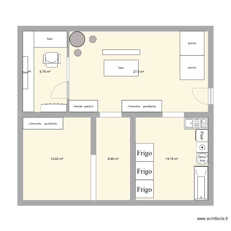 sous sol. Plan de 5 pièces et 72 m2