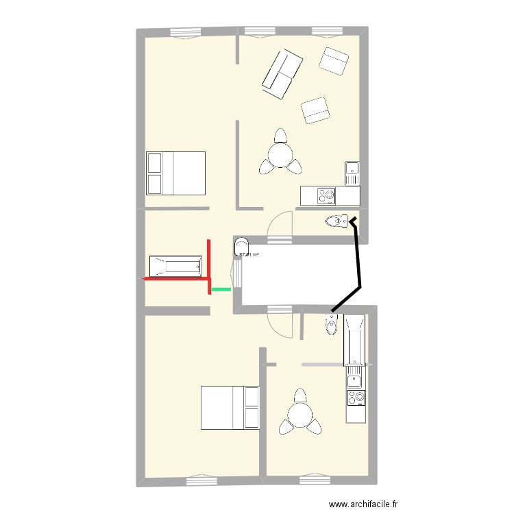 MontGui. Plan de 1 pièce et 88 m2