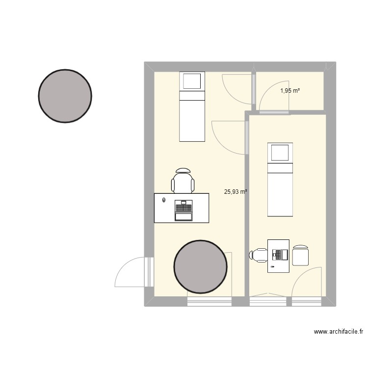 cabinet. Plan de 2 pièces et 28 m2