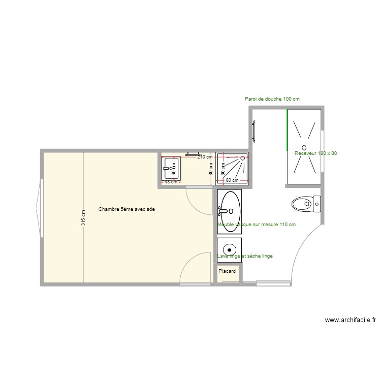 AILLERET 5ème SDE/SDB. Plan de 3 pièces et 13 m2