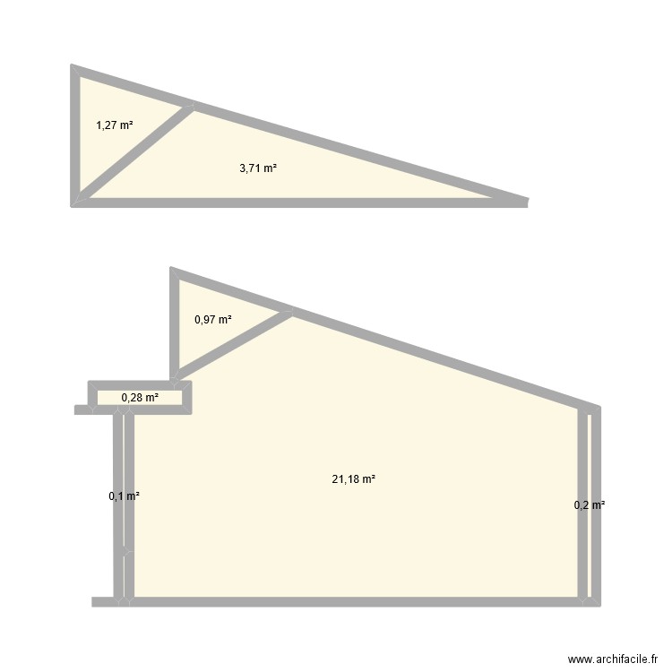 cha. Plan de 7 pièces et 28 m2