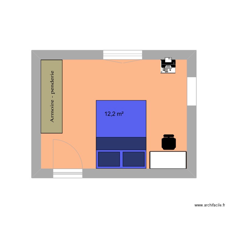 Chambre d'amis. Plan de 1 pièce et 12 m2