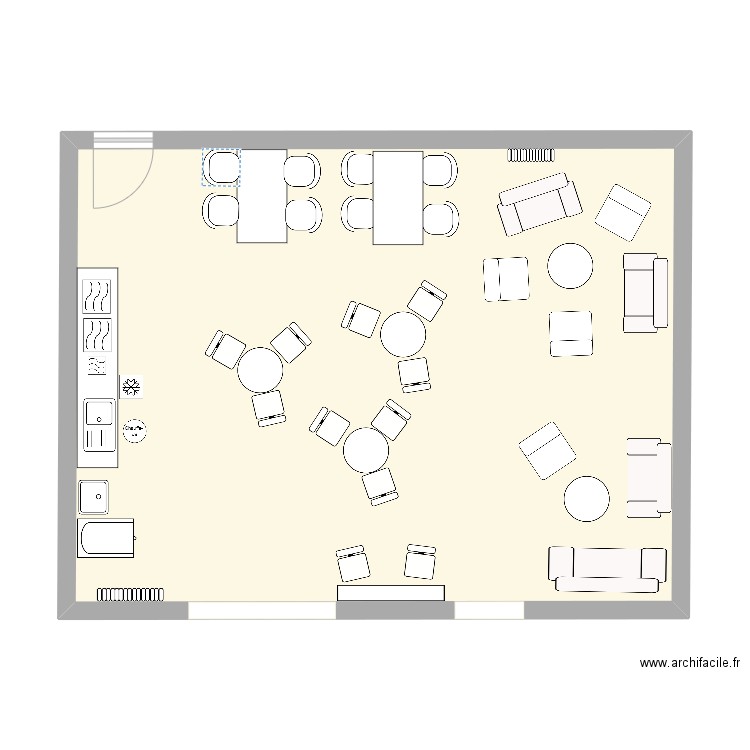 salle de pause. Plan de 1 pièce et 61 m2