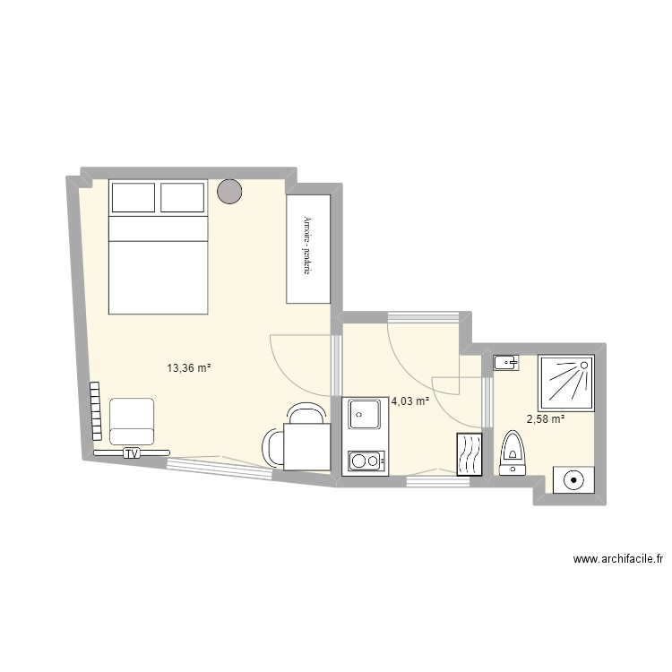 DRAPIERS. Plan de 3 pièces et 20 m2