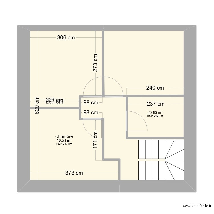 etage. Plan de 1 pièce et 40 m2