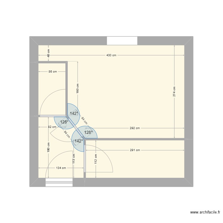 chambre Leane. Plan de 4 pièces et 16 m2