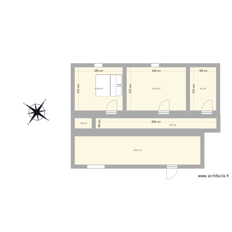 Appartement. Plan de 6 pièces et 60 m2