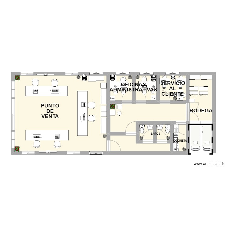 Tienda de la empresa. Plan de 9 pièces et 74 m2