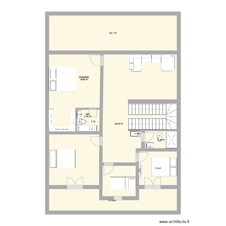 etage 1. Plan de 7 pièces et 126 m2